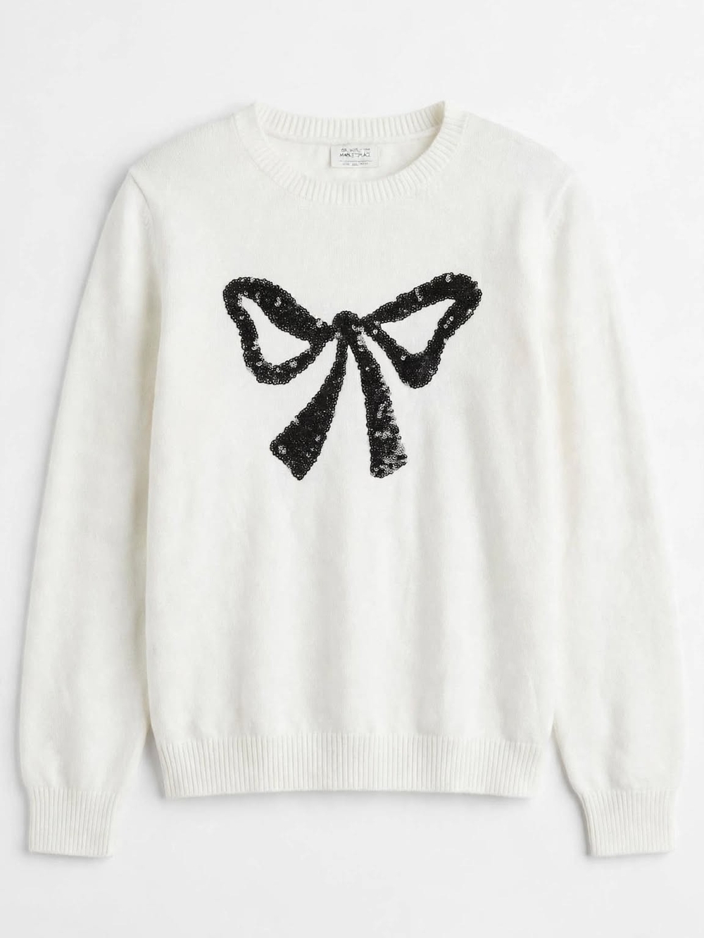 1989 Place White Sweater with Black Sequin Bow
